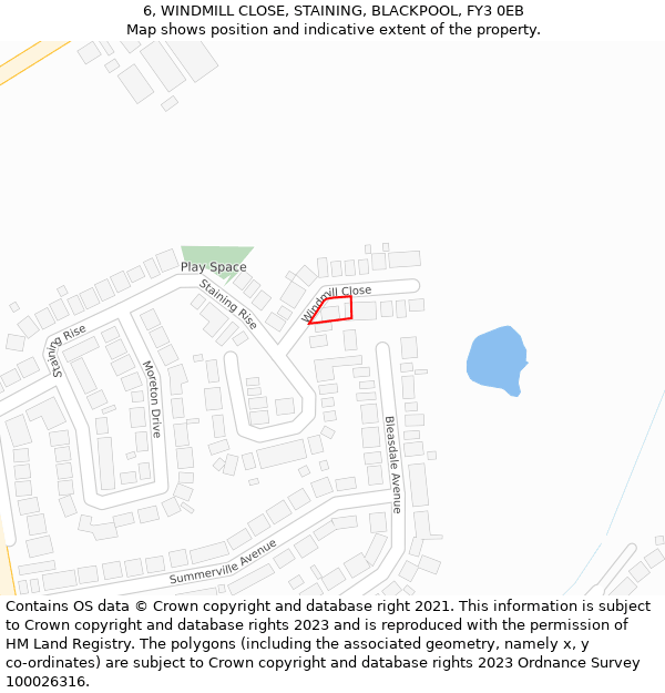 6, WINDMILL CLOSE, STAINING, BLACKPOOL, FY3 0EB: Location map and indicative extent of plot