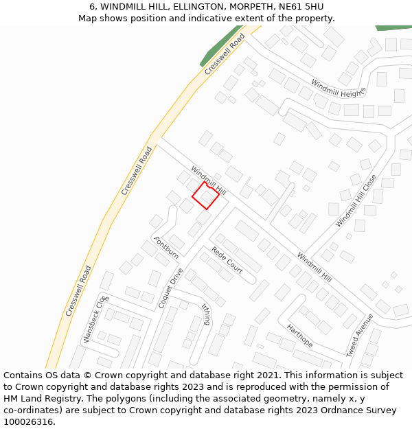 6, WINDMILL HILL, ELLINGTON, MORPETH, NE61 5HU: Location map and indicative extent of plot