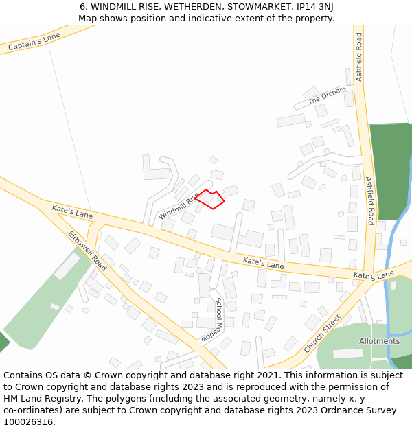 6, WINDMILL RISE, WETHERDEN, STOWMARKET, IP14 3NJ: Location map and indicative extent of plot