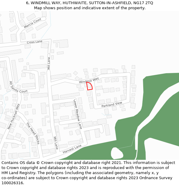 6, WINDMILL WAY, HUTHWAITE, SUTTON-IN-ASHFIELD, NG17 2TQ: Location map and indicative extent of plot