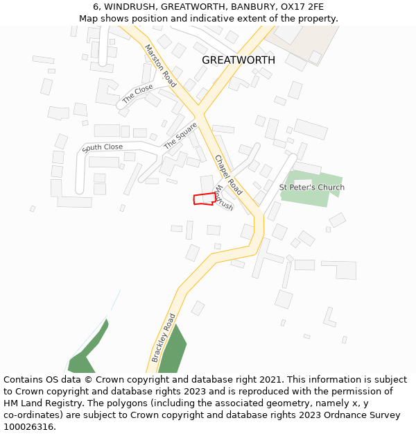 6, WINDRUSH, GREATWORTH, BANBURY, OX17 2FE: Location map and indicative extent of plot