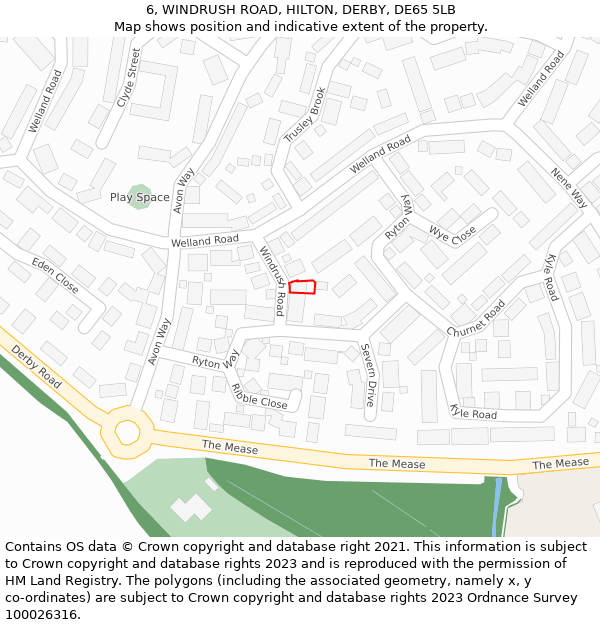 6, WINDRUSH ROAD, HILTON, DERBY, DE65 5LB: Location map and indicative extent of plot