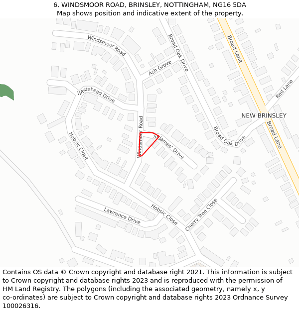 6, WINDSMOOR ROAD, BRINSLEY, NOTTINGHAM, NG16 5DA: Location map and indicative extent of plot