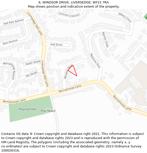 6, WINDSOR DRIVE, LIVERSEDGE, WF15 7RA: Location map and indicative extent of plot