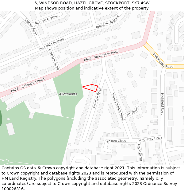 6, WINDSOR ROAD, HAZEL GROVE, STOCKPORT, SK7 4SW: Location map and indicative extent of plot