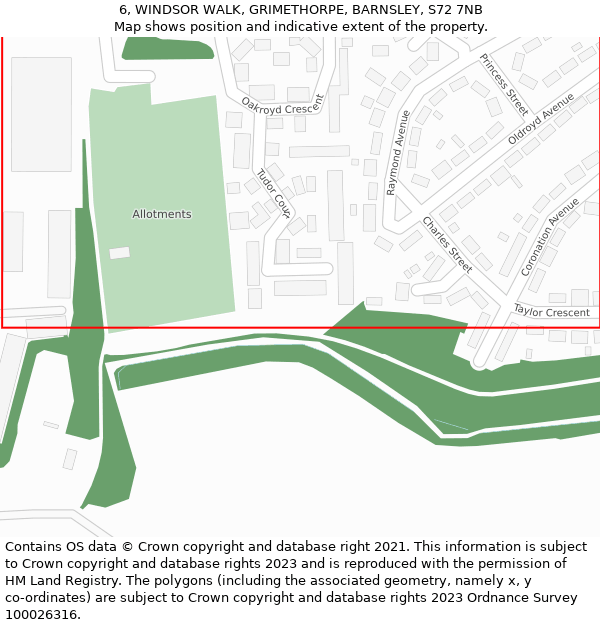 6, WINDSOR WALK, GRIMETHORPE, BARNSLEY, S72 7NB: Location map and indicative extent of plot