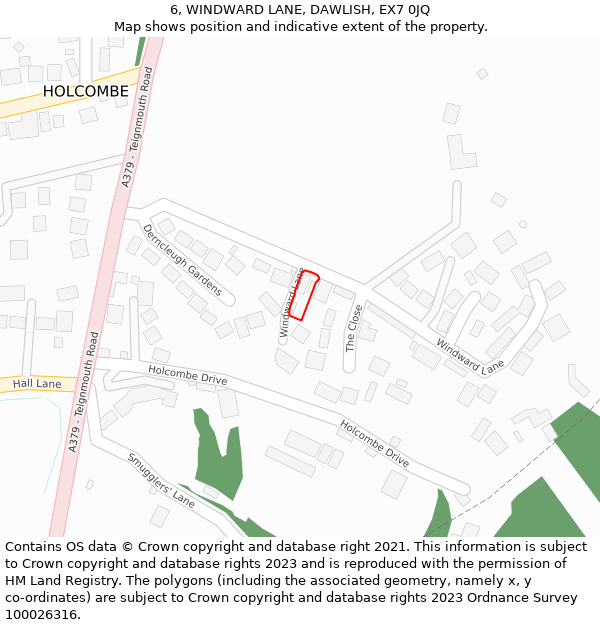 6, WINDWARD LANE, DAWLISH, EX7 0JQ: Location map and indicative extent of plot