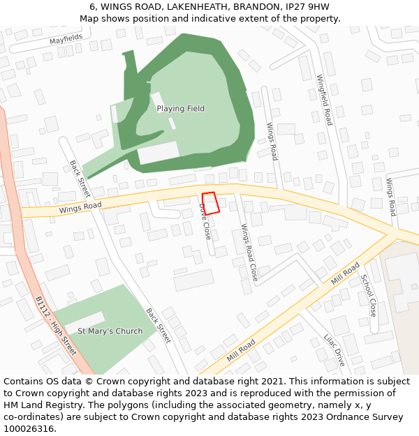 6, WINGS ROAD, LAKENHEATH, BRANDON, IP27 9HW: Location map and indicative extent of plot