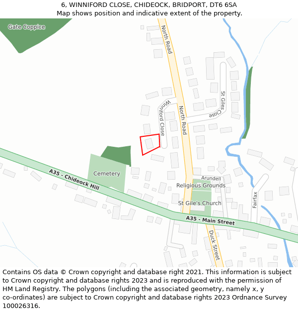 6, WINNIFORD CLOSE, CHIDEOCK, BRIDPORT, DT6 6SA: Location map and indicative extent of plot