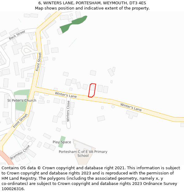 6, WINTERS LANE, PORTESHAM, WEYMOUTH, DT3 4ES: Location map and indicative extent of plot