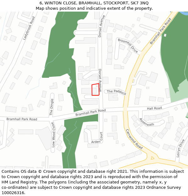 6, WINTON CLOSE, BRAMHALL, STOCKPORT, SK7 3NQ: Location map and indicative extent of plot