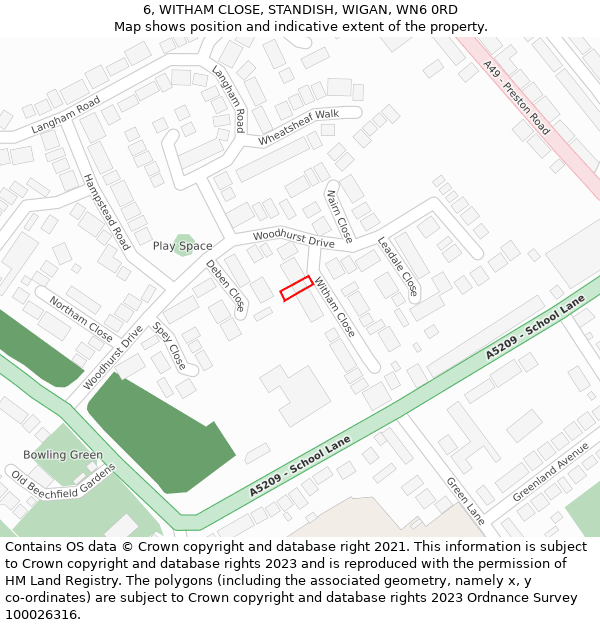 6, WITHAM CLOSE, STANDISH, WIGAN, WN6 0RD: Location map and indicative extent of plot