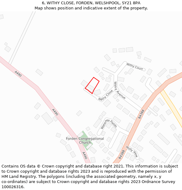 6, WITHY CLOSE, FORDEN, WELSHPOOL, SY21 8PA: Location map and indicative extent of plot