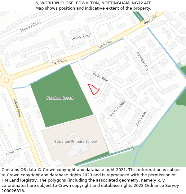 6, WOBURN CLOSE, EDWALTON, NOTTINGHAM, NG12 4FF: Location map and indicative extent of plot
