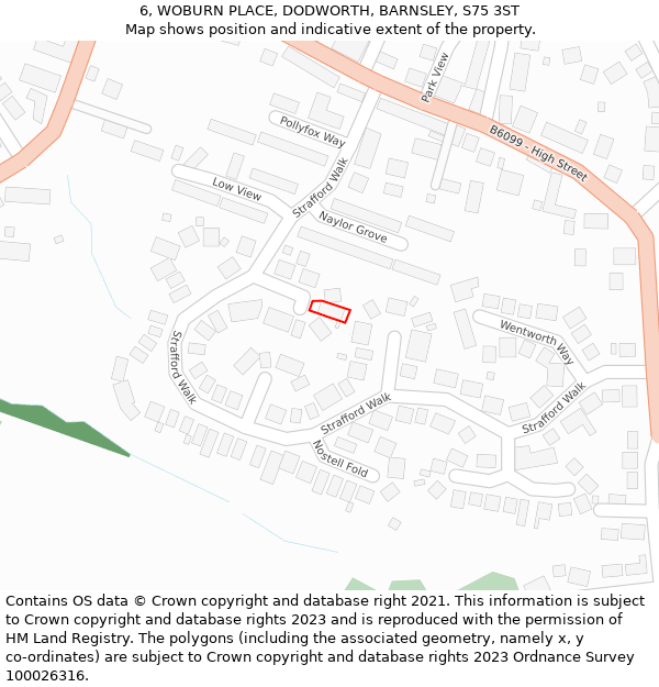 6, WOBURN PLACE, DODWORTH, BARNSLEY, S75 3ST: Location map and indicative extent of plot