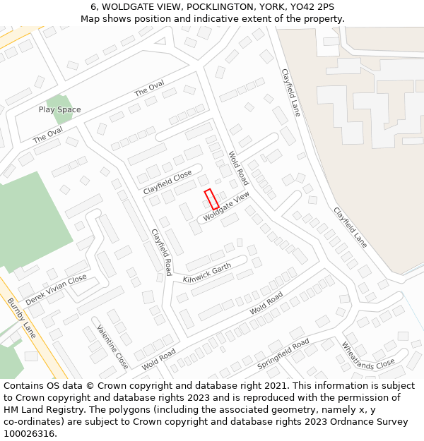 6, WOLDGATE VIEW, POCKLINGTON, YORK, YO42 2PS: Location map and indicative extent of plot