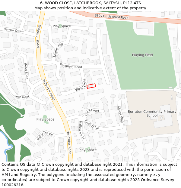 6, WOOD CLOSE, LATCHBROOK, SALTASH, PL12 4TS: Location map and indicative extent of plot