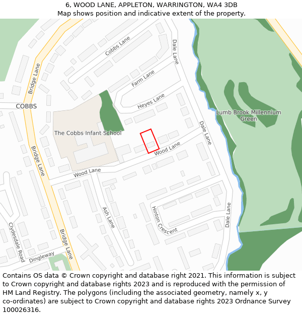 6, WOOD LANE, APPLETON, WARRINGTON, WA4 3DB: Location map and indicative extent of plot