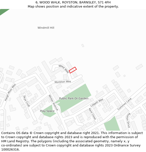 6, WOOD WALK, ROYSTON, BARNSLEY, S71 4FH: Location map and indicative extent of plot