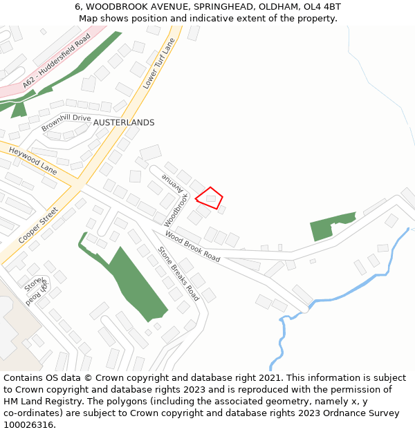 6, WOODBROOK AVENUE, SPRINGHEAD, OLDHAM, OL4 4BT: Location map and indicative extent of plot