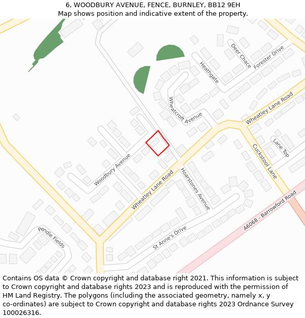 6, WOODBURY AVENUE, FENCE, BURNLEY, BB12 9EH: Location map and indicative extent of plot