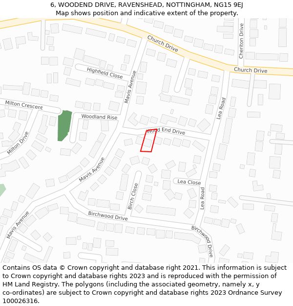 6, WOODEND DRIVE, RAVENSHEAD, NOTTINGHAM, NG15 9EJ: Location map and indicative extent of plot