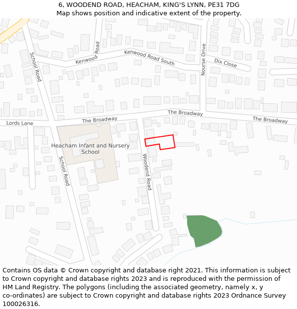 6, WOODEND ROAD, HEACHAM, KING'S LYNN, PE31 7DG: Location map and indicative extent of plot