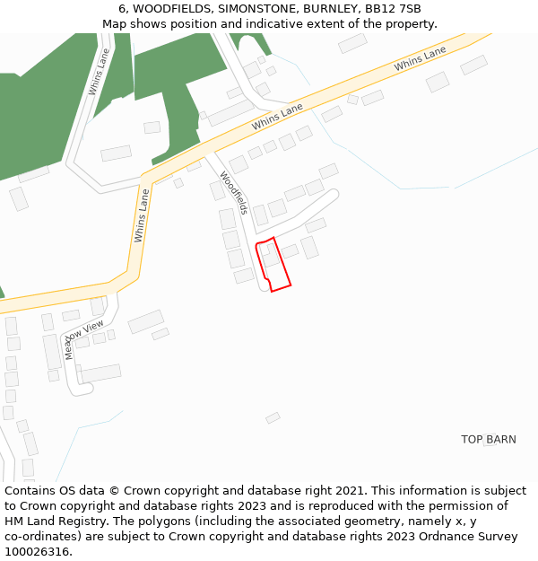 6, WOODFIELDS, SIMONSTONE, BURNLEY, BB12 7SB: Location map and indicative extent of plot