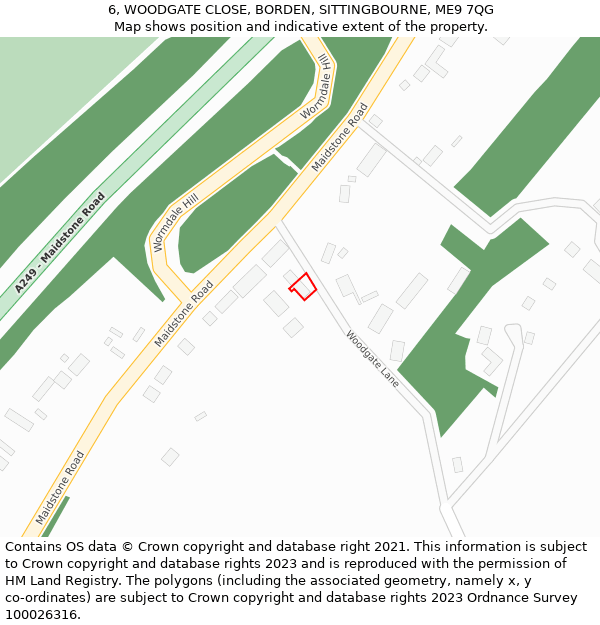 6, WOODGATE CLOSE, BORDEN, SITTINGBOURNE, ME9 7QG: Location map and indicative extent of plot