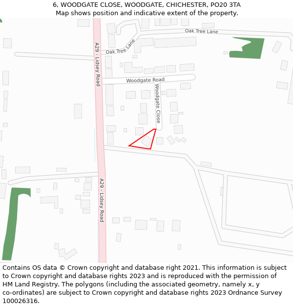 6, WOODGATE CLOSE, WOODGATE, CHICHESTER, PO20 3TA: Location map and indicative extent of plot