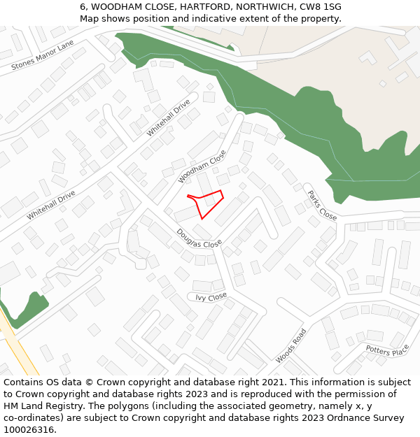 6, WOODHAM CLOSE, HARTFORD, NORTHWICH, CW8 1SG: Location map and indicative extent of plot