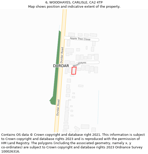 6, WOODHAYES, CARLISLE, CA2 4TP: Location map and indicative extent of plot