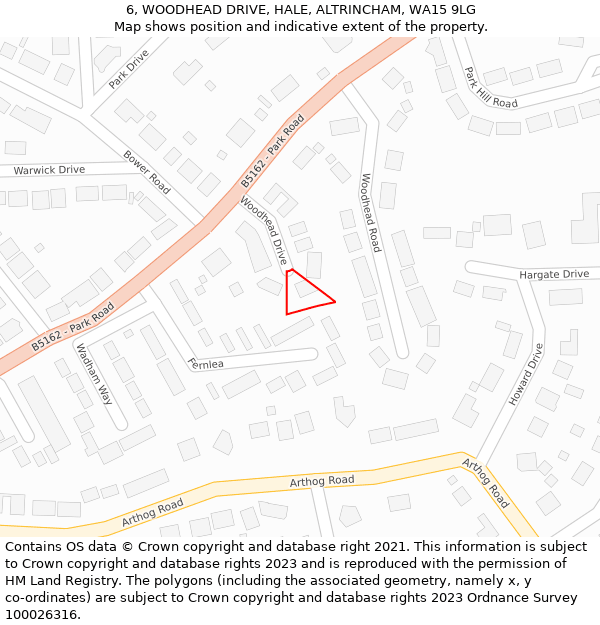 6, WOODHEAD DRIVE, HALE, ALTRINCHAM, WA15 9LG: Location map and indicative extent of plot