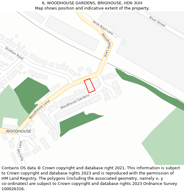 6, WOODHOUSE GARDENS, BRIGHOUSE, HD6 3UH: Location map and indicative extent of plot