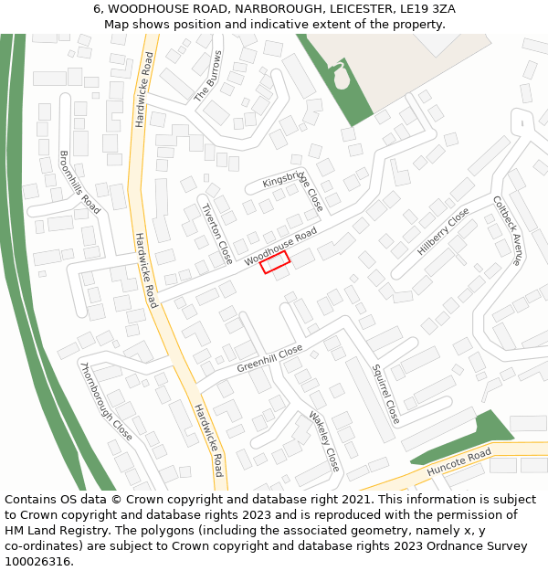 6, WOODHOUSE ROAD, NARBOROUGH, LEICESTER, LE19 3ZA: Location map and indicative extent of plot