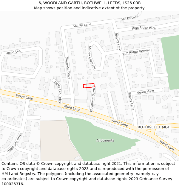 6, WOODLAND GARTH, ROTHWELL, LEEDS, LS26 0RR: Location map and indicative extent of plot