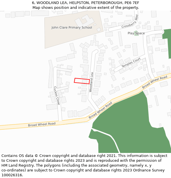 6, WOODLAND LEA, HELPSTON, PETERBOROUGH, PE6 7EF: Location map and indicative extent of plot