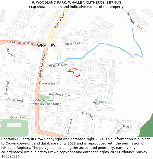 6, WOODLAND PARK, WHALLEY, CLITHEROE, BB7 9UG: Location map and indicative extent of plot
