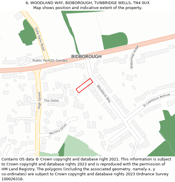 6, WOODLAND WAY, BIDBOROUGH, TUNBRIDGE WELLS, TN4 0UX: Location map and indicative extent of plot