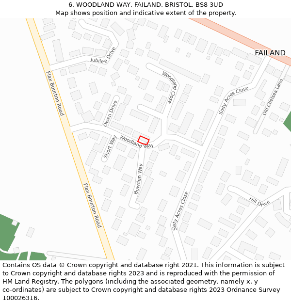 6, WOODLAND WAY, FAILAND, BRISTOL, BS8 3UD: Location map and indicative extent of plot