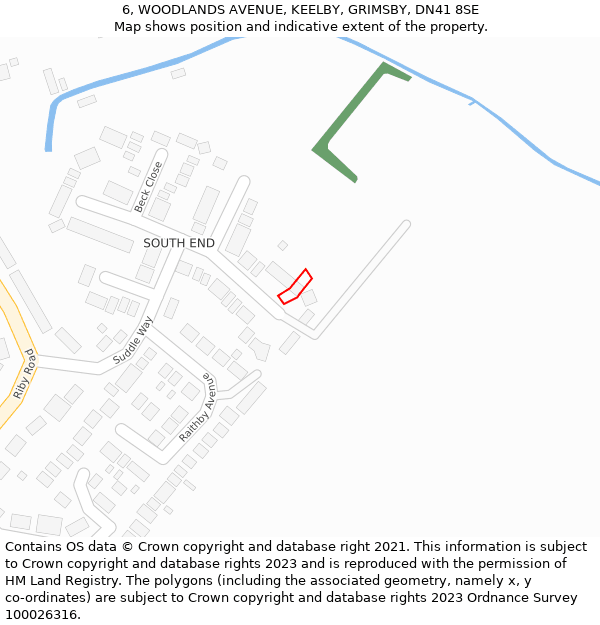 6, WOODLANDS AVENUE, KEELBY, GRIMSBY, DN41 8SE: Location map and indicative extent of plot