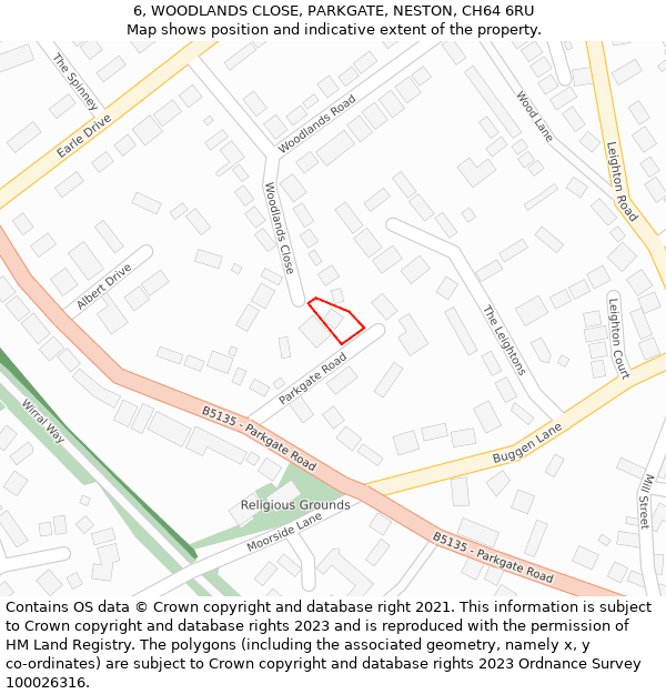 6, WOODLANDS CLOSE, PARKGATE, NESTON, CH64 6RU: Location map and indicative extent of plot