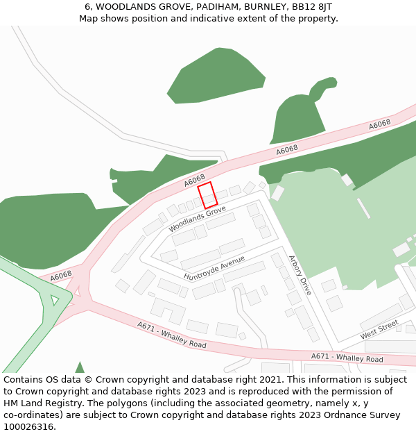 6, WOODLANDS GROVE, PADIHAM, BURNLEY, BB12 8JT: Location map and indicative extent of plot