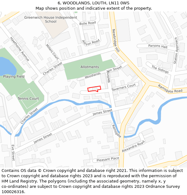 6, WOODLANDS, LOUTH, LN11 0WS: Location map and indicative extent of plot