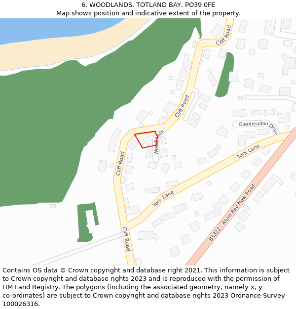 6, WOODLANDS, TOTLAND BAY, PO39 0FE: Location map and indicative extent of plot