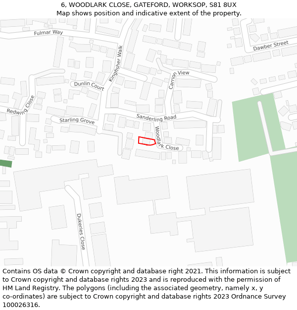 6, WOODLARK CLOSE, GATEFORD, WORKSOP, S81 8UX: Location map and indicative extent of plot