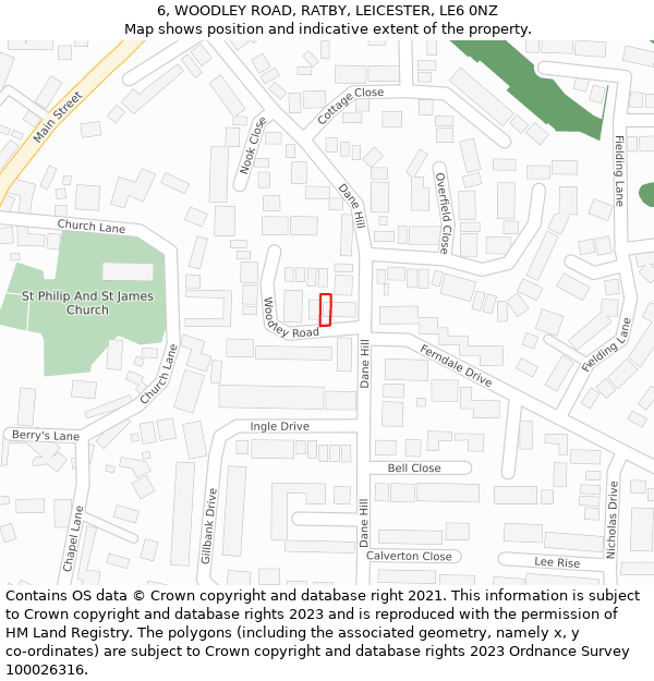 6, WOODLEY ROAD, RATBY, LEICESTER, LE6 0NZ: Location map and indicative extent of plot