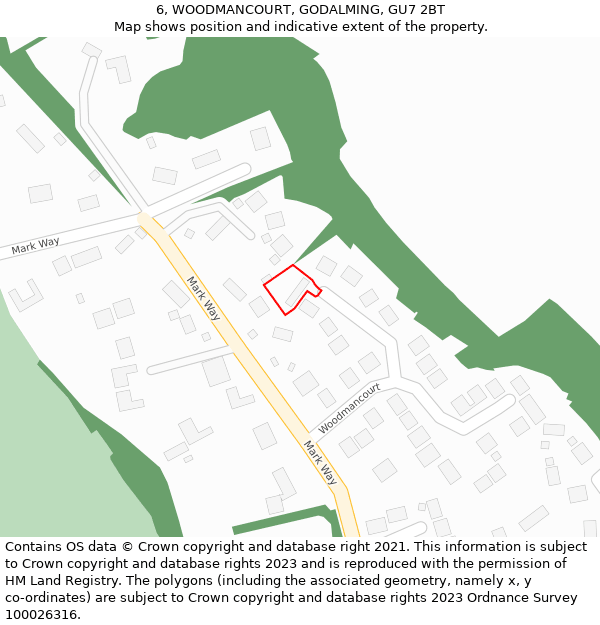 6, WOODMANCOURT, GODALMING, GU7 2BT: Location map and indicative extent of plot