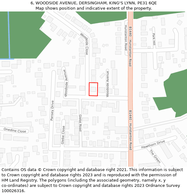 6, WOODSIDE AVENUE, DERSINGHAM, KING'S LYNN, PE31 6QE: Location map and indicative extent of plot