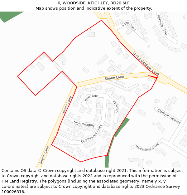 6, WOODSIDE, KEIGHLEY, BD20 6LF: Location map and indicative extent of plot